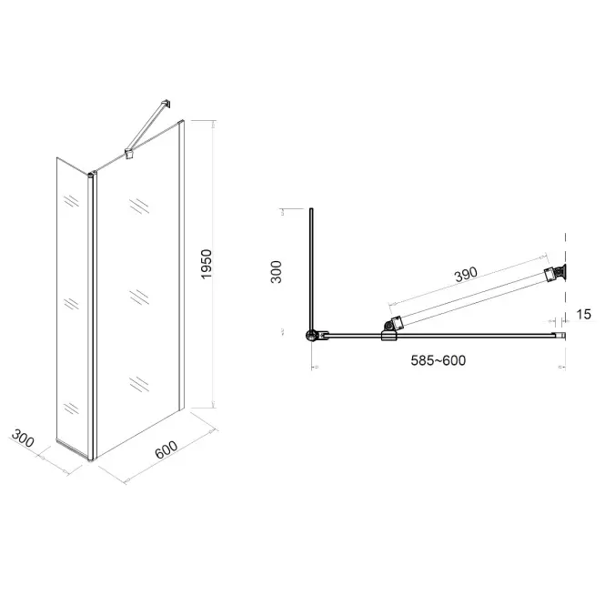 Sprchová stena Walk-In Dafne (60+30)x195 CZ CHR,4