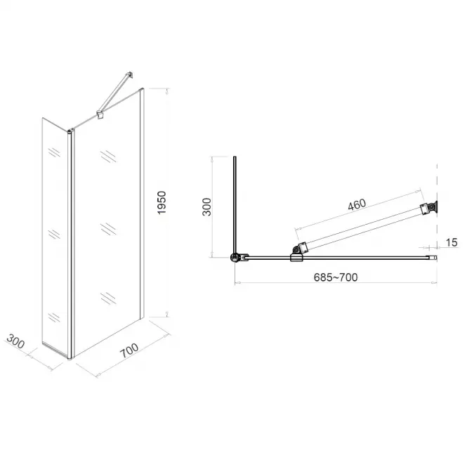 Sprchová stena Walk-In Dafne (70+30)x195 CZ CHR