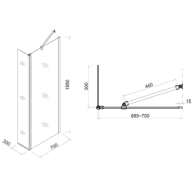 Sprchová stena Walk-In Dafne (70+30)x195 CZ CHR,4