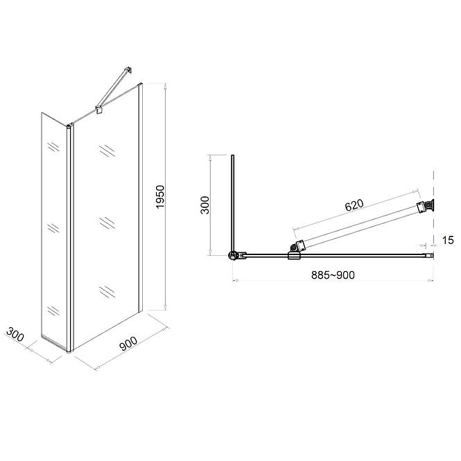 Sprchová stena Walk-In Dafne (90+30)x195 CZ CHR