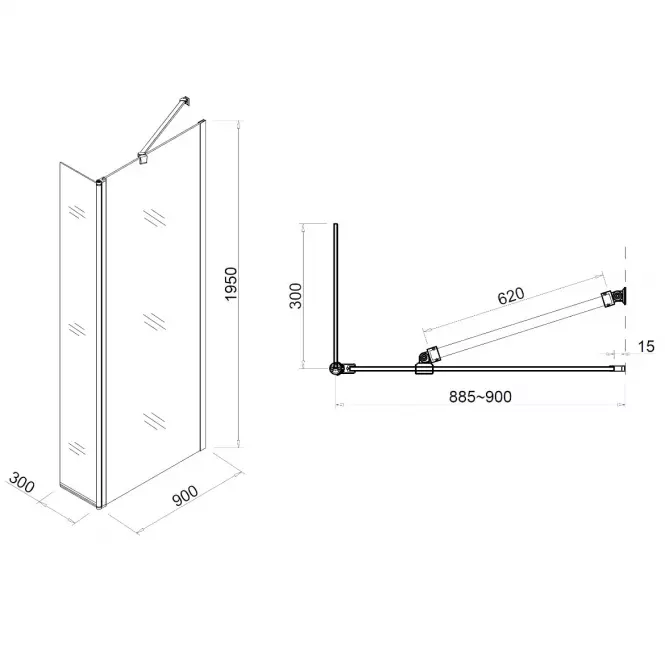 Sprchová stena Walk-In Dafne (90+30)x195 CZ CHR,4