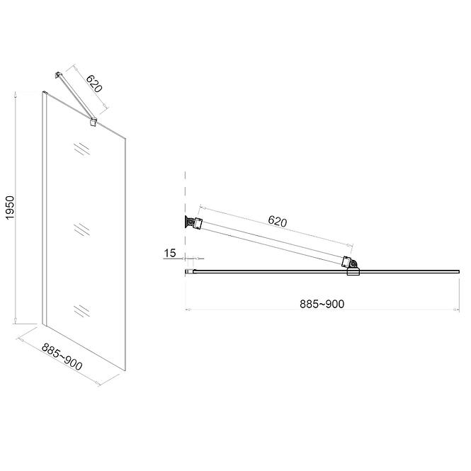 Sprchová stena Walk-In Rode 90x195 CZ CHR