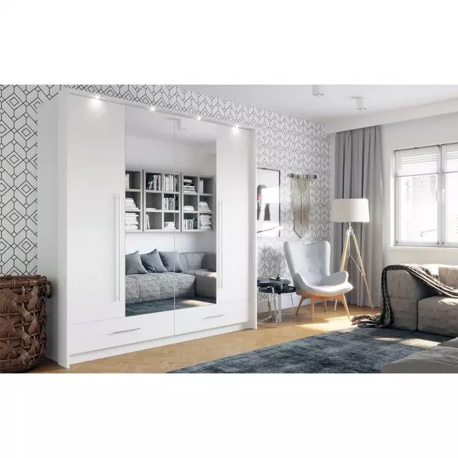 Skriňa Toledo 209 cm biela/zrkadlo