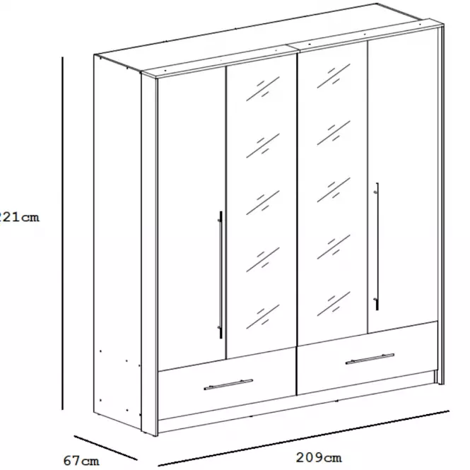 Skriňa Toledo 209 cm biela/zrkadlo