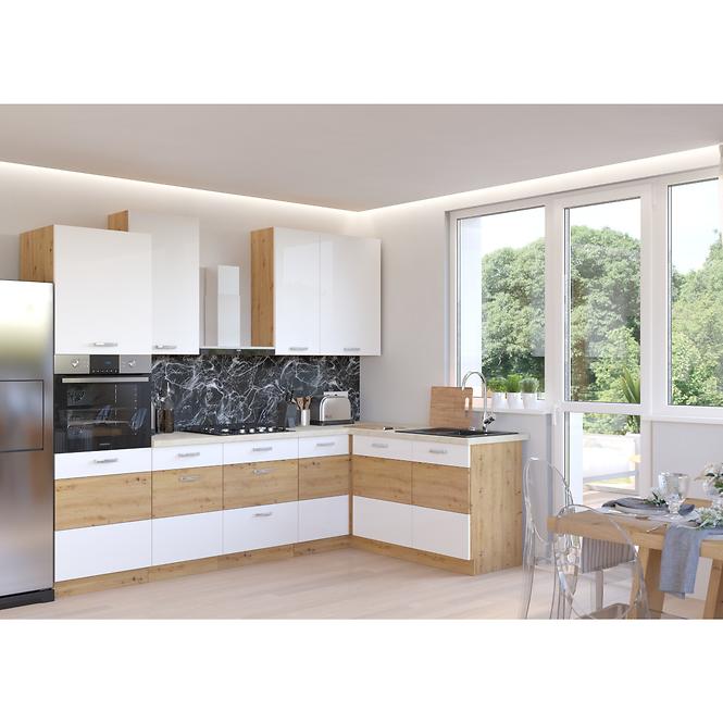 Kuchynská linka Artisan 260 cm biela lesklá bez dosky,3