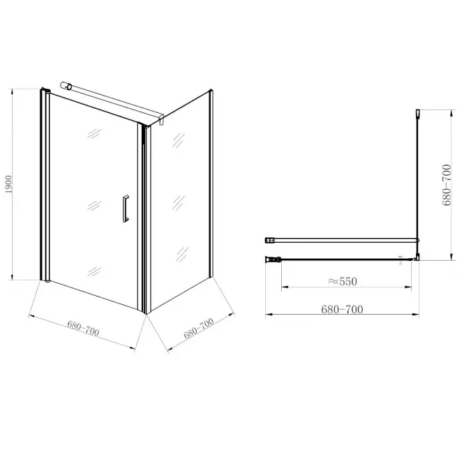 Sprchový kút Atena 70x70x190 chróm,4
