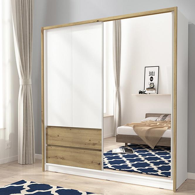 Skriňa Sara 200 cm biela/dub Artisan