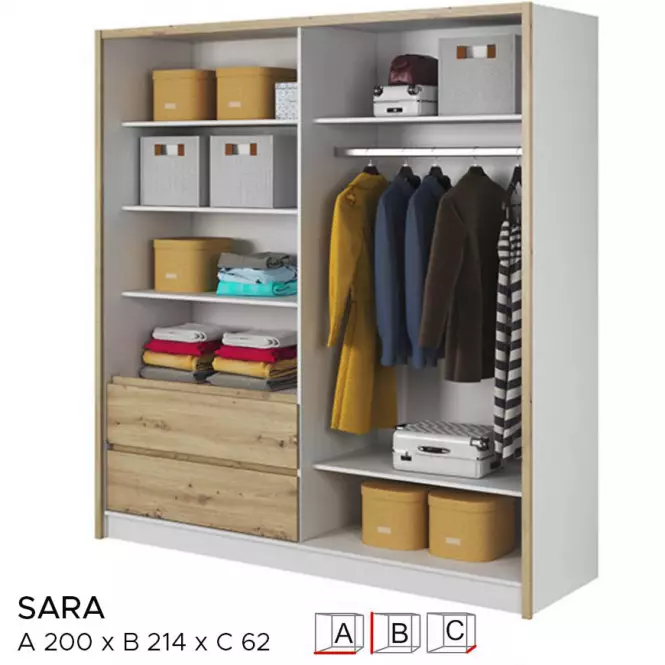 Skriňa Sara 200 cm biela/dub Artisan