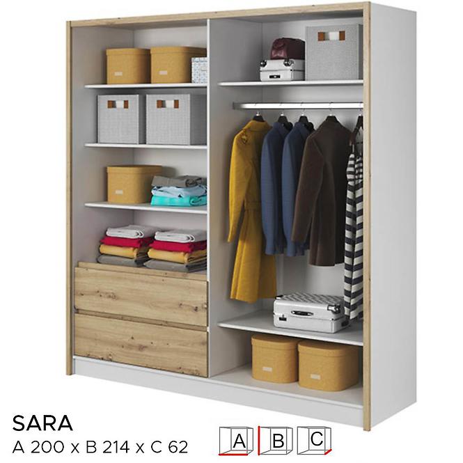 Skriňa Sara 200 cm biela/dub Artisan