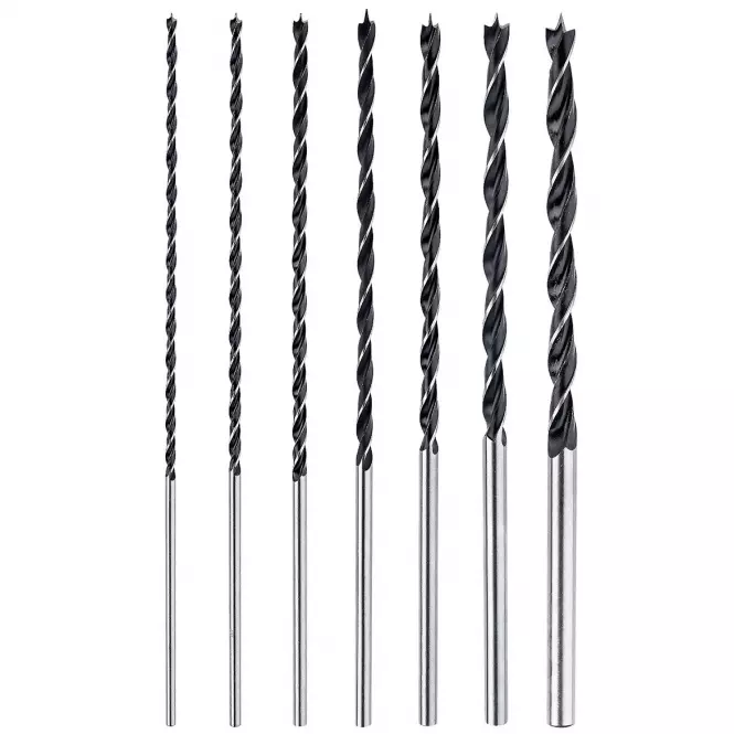 Vrtáky do dreva, predlžované, 4,5,6,7,8,10,12 mm x 300 mm, sada 7 ks, Drel