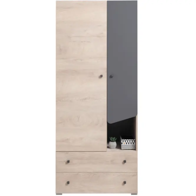Skriňa Delta 80cm-dub/antracit, dvojdverová, zásuvky