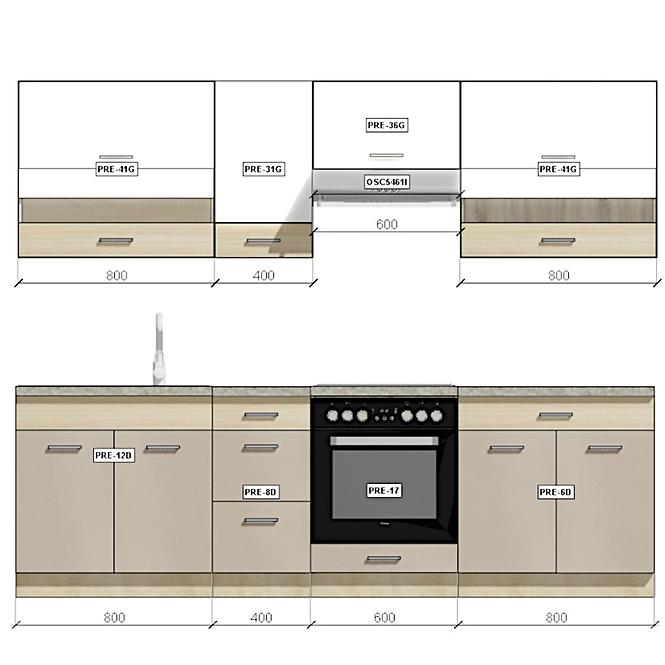 Kuchynská linka Premio 260 C Plus sonoma/biela (1,9M+0,7M) s dosky