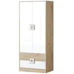 Skriňa Nico 80 cm – dub svetlý/biela, dvojdverová, zásuvky