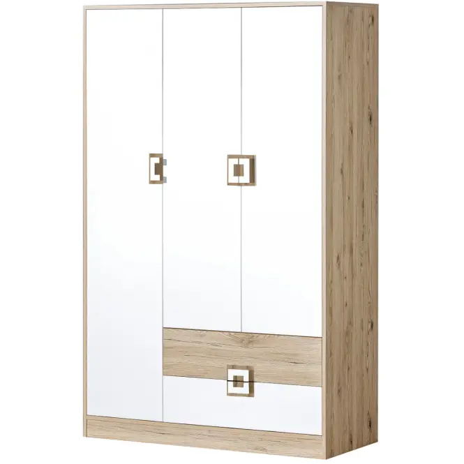 Skriňa Nico 120 cm – dub svetlý/biela, trojdverová, zásuvky