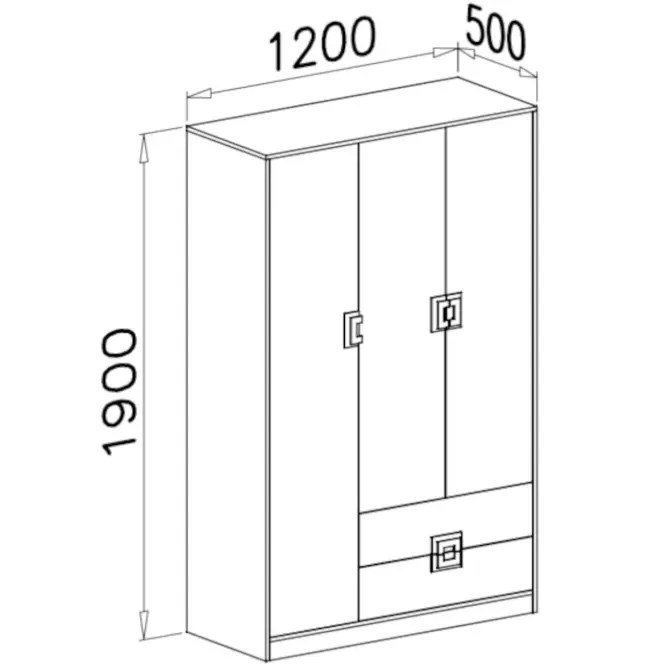 Skriňa Nico 120 cm – dub svetlý/biela, trojdverová, zásuvky,2