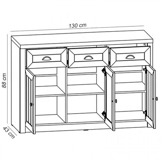Komoda Prowansja K3SP borovica andersen/dub lefkas