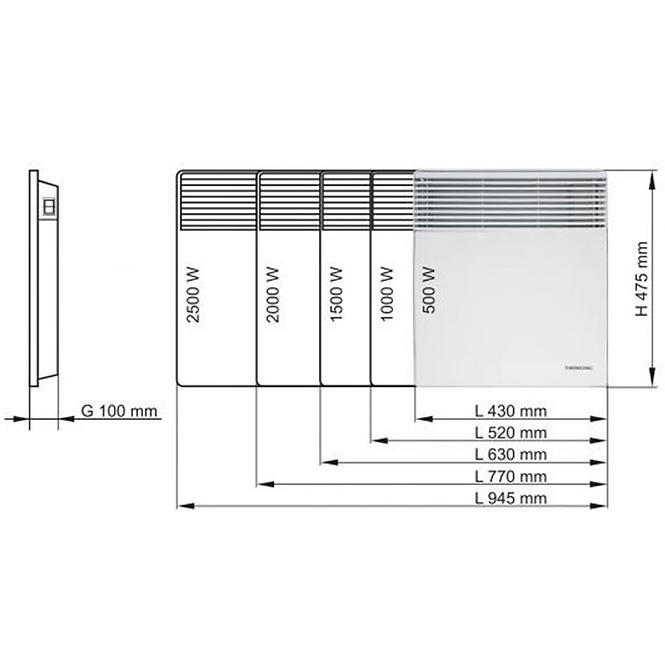 Konvektorový elektrický ohrievač T17 -500 W - IP24,2