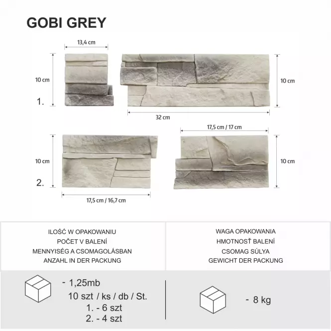 Betónový Obkladový Kameň Gobi 1 gray Rohový