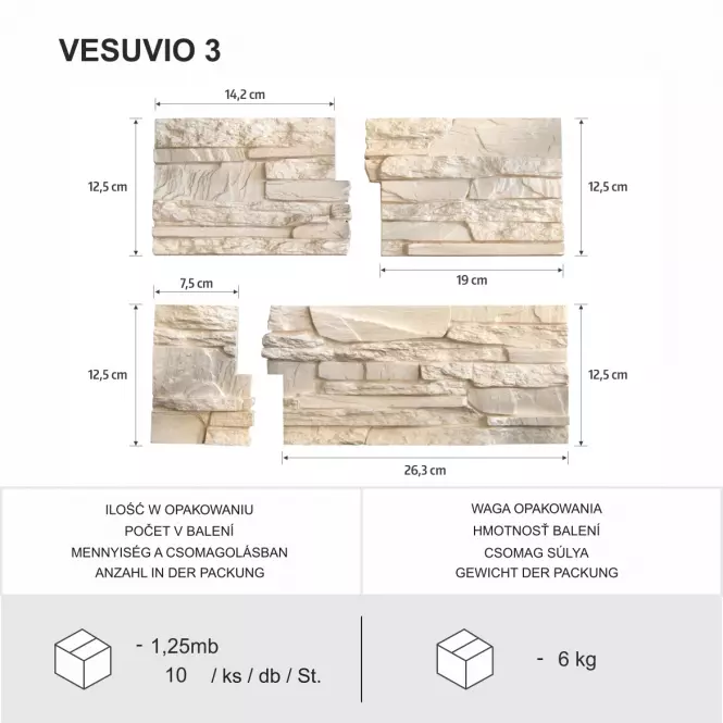Sadrový obkladový kameň Vesuvio 3 rohový,5