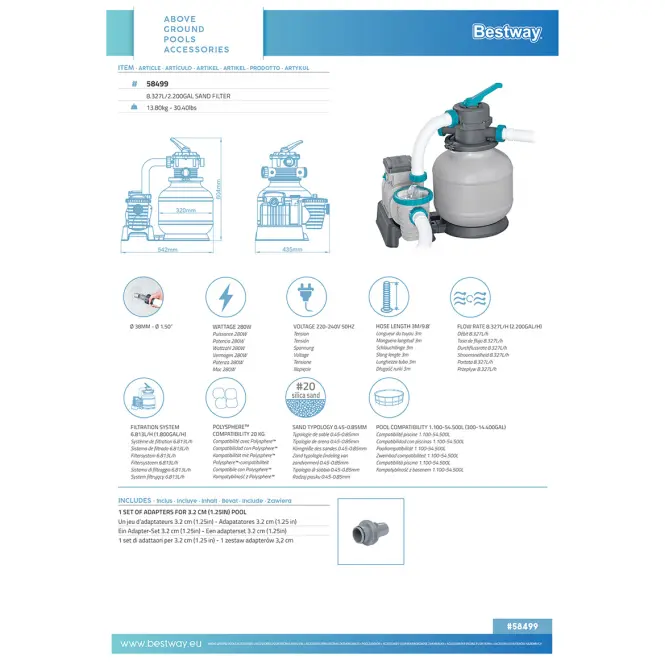 Bazénová filtrácia piesková Bestway 8,327l/h 58499,22