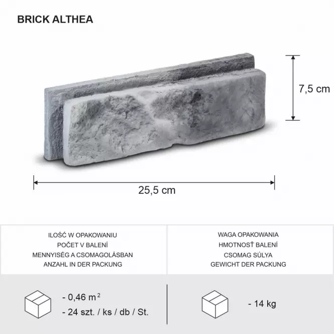 Betónový Obkladový Kameň Brick Althea Gray