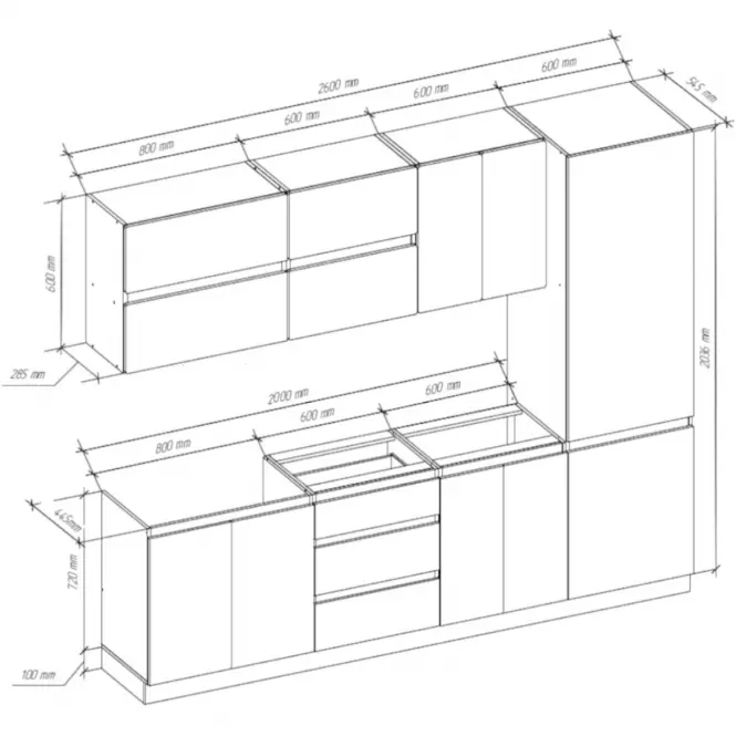 Kuchynská linka Magnolia MDF 260 cm