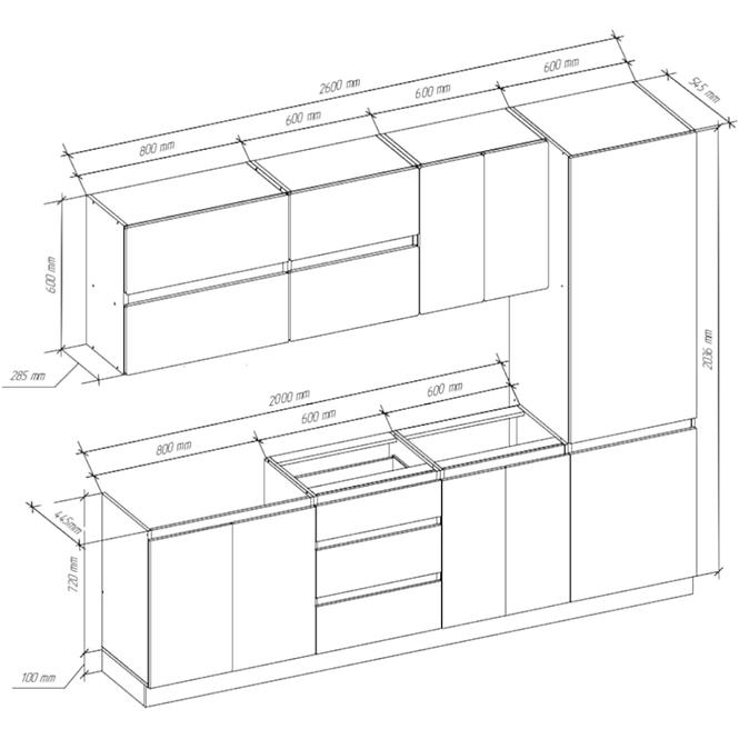 Kuchynská linka Magnolia MDF 260 cm