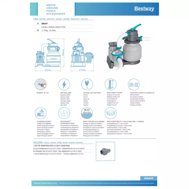 Bazénová filtrácia piesková Bestway 6,056l/h 58497