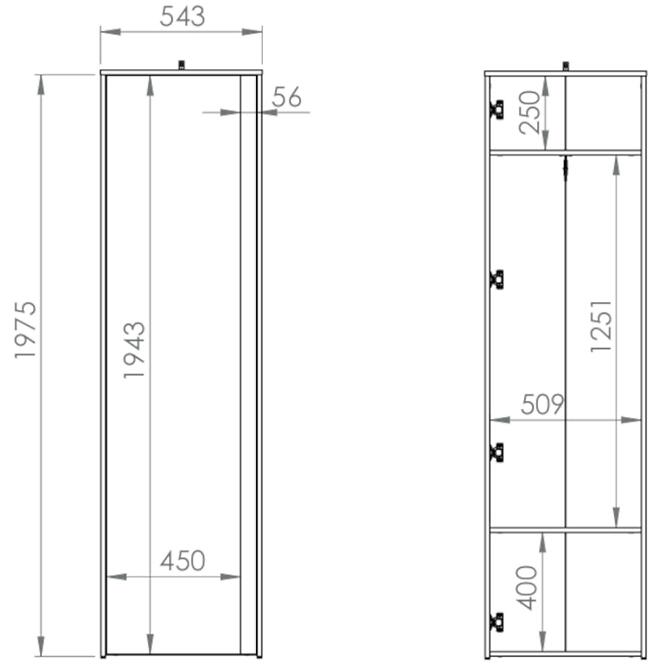 Vysoká skrinka 198x54 HYGA06 snežná borovica