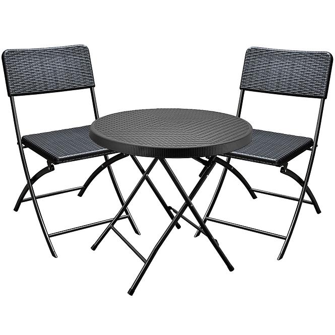 Sada okrúhly stôl +2 stoličky čierna