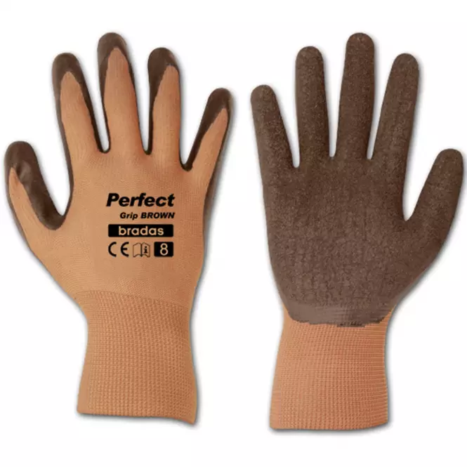 Ochranné rukavice PERFECT GRIP BROWN latex, veľkosť 10