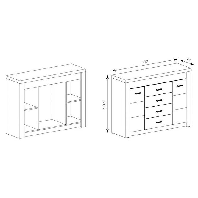 Komoda Indianapolis I7 2D4S kraft biela