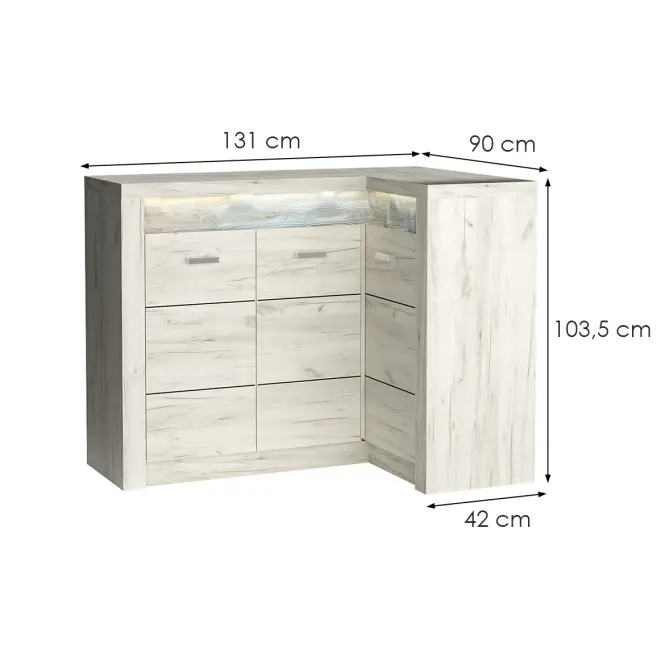 Komoda rohová Indianapolis I15 kraft biela,2