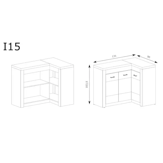 Komoda rohová Indianapolis I15 kraft biela,3