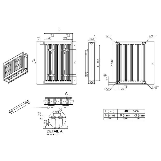 Radiátor C22/600/800  1372 W,2