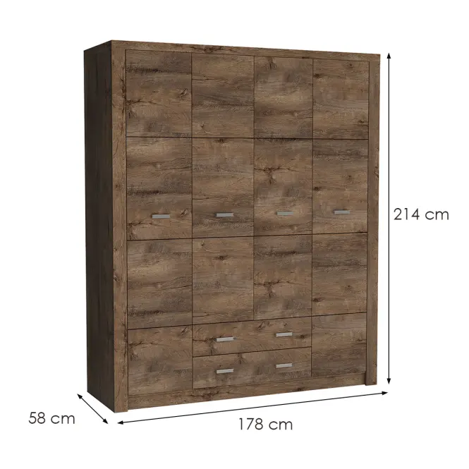 Skriňa Indianapolis I18 178cm - jaseň tmavý, štvordverová, zásuvky,2