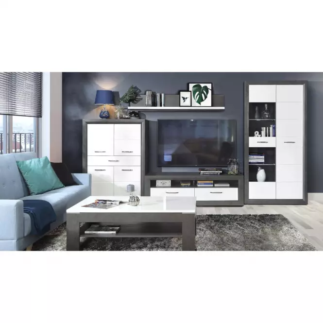 Komoda Lenox ENXK231 biela lesklá/betón