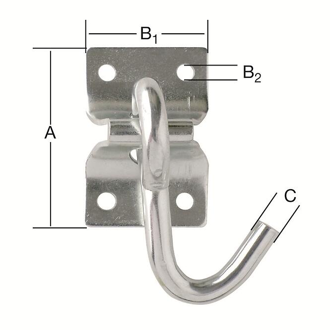 Hák na platničke - A-68 mm, B1-45 mm, B2-5,5 mm, C-9,5 mm