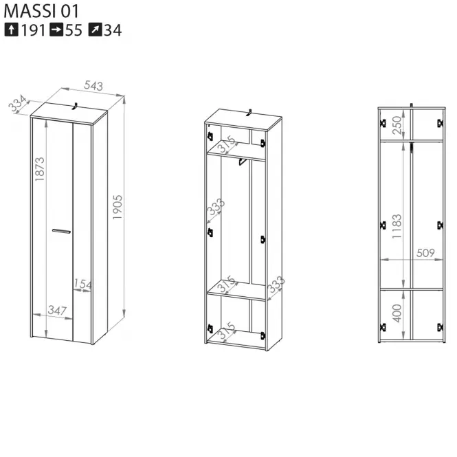 Skriňa 190x54 Massi 01 dub wotan/biela,8