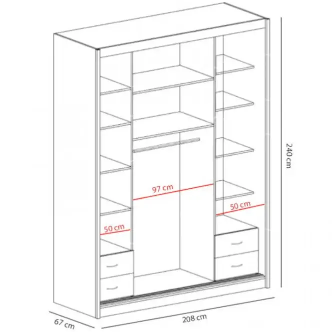 Skriňa s posuvnými dverami Maciej 208 cm – dub sonoma, dvojdverová,2