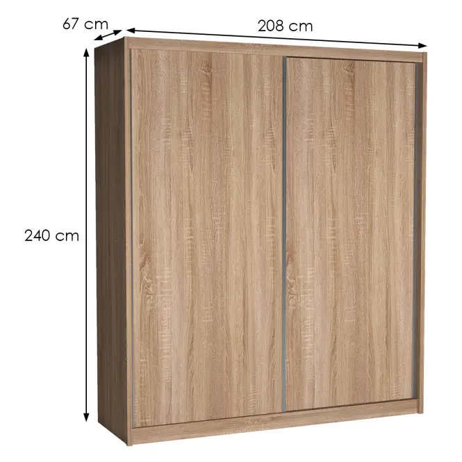 Skriňa s posuvnými dverami Maciej 208 cm – dub sonoma, dvojdverová,3