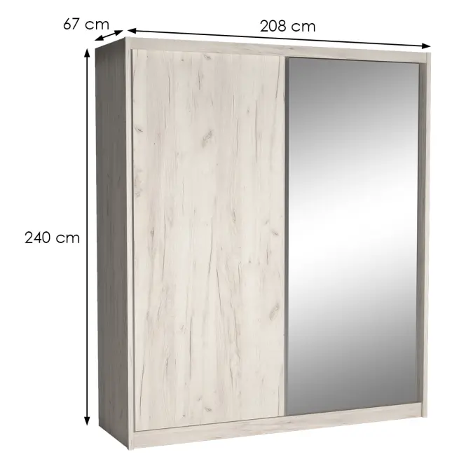 Skriňa s posuvnými dverami Maciej 208 cm so zrkadlom – kraft biela, dvojdverová