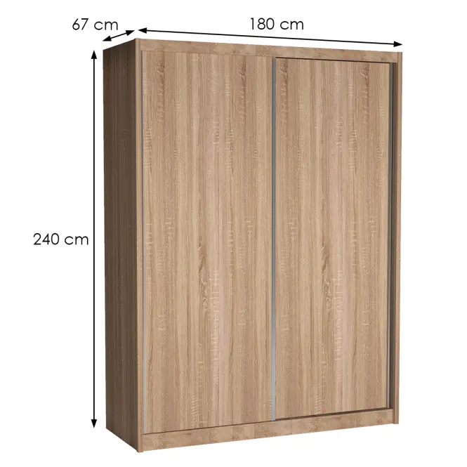 Skriňa s posuvnými dverami Maciej 180 cm – dub sonoma, dvojdverová,3