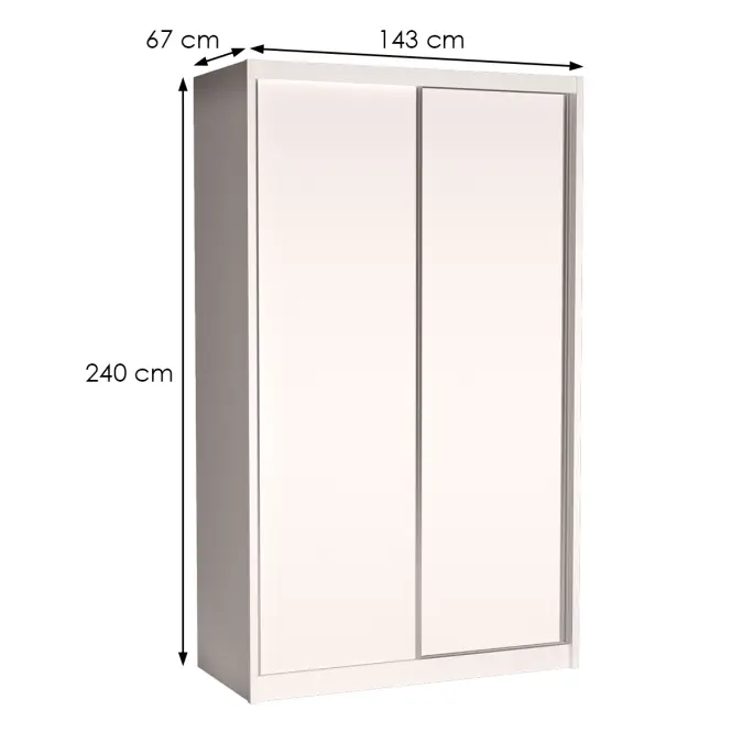 Skriňa s posuvnými dverami Karol 143 cm – biela alpská, dvojdverová,3