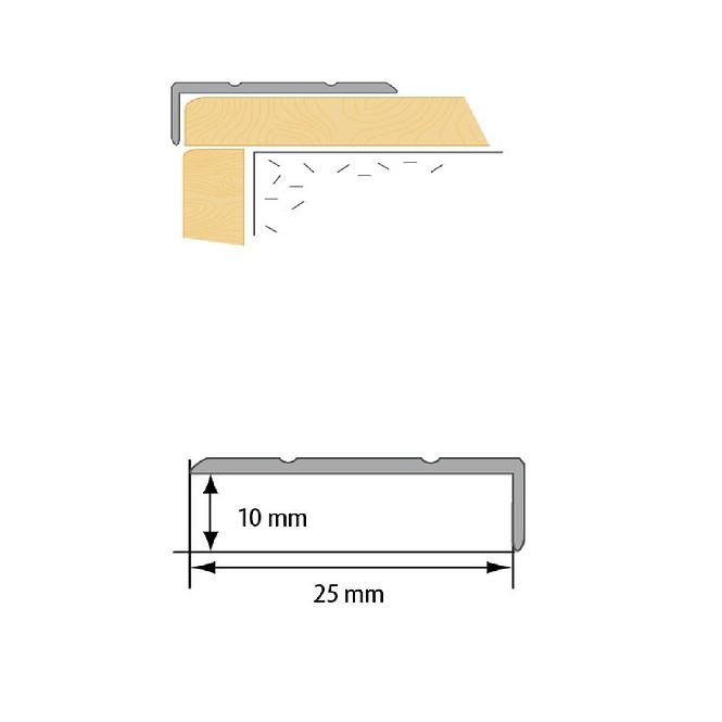 Schodiskový profil úzky LSW 10X25 lepidlo 1,35 strieborný 