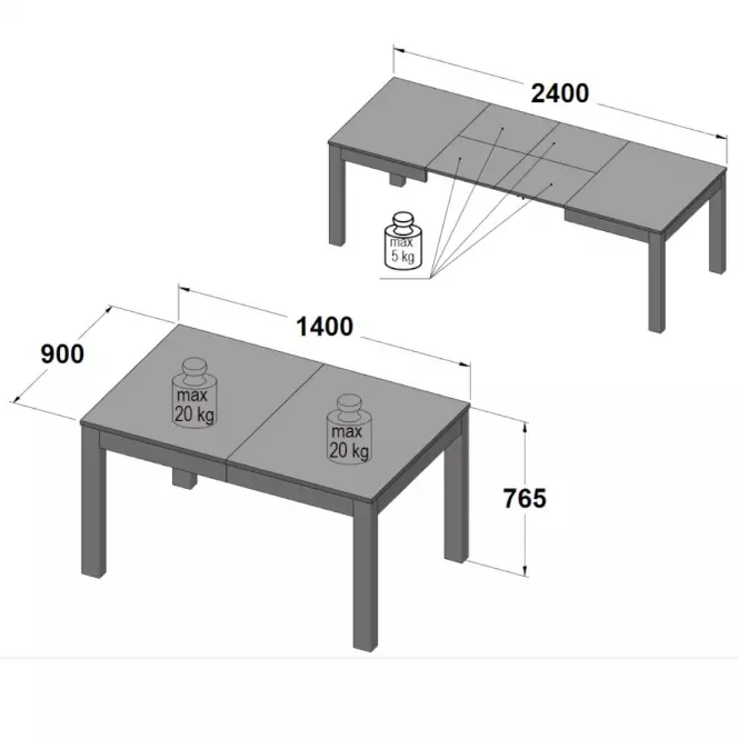 Rozkladací stôl Tuluza PRTT402 140/240x90cm biela lesklá/biela,3