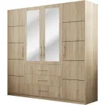 Skriňa Bali D4 196 cm so zrkadlom – sonoma, štvordverová, zásuvky