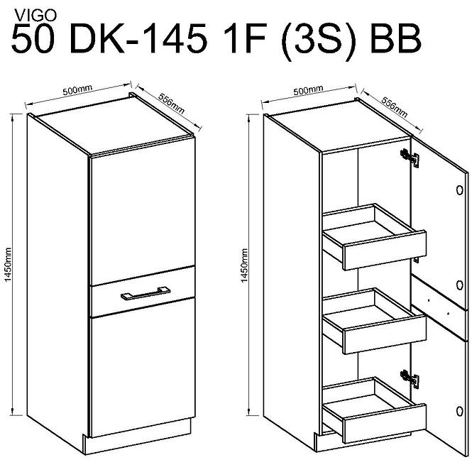 Skrinka do kuchyne Vigo grafit mat 50DK-145 1F3S