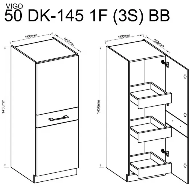 Skrinka do kuchyne Vigo grafit mat 50DK-145 1F3S,2