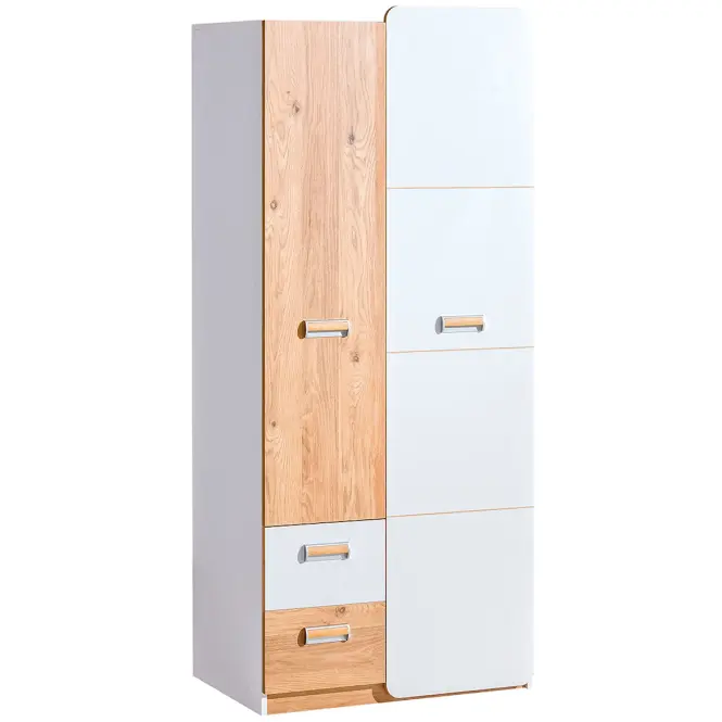 Skriňa Lorento 80 cm – brilantná biela/dub nash, dvojdverová, zásuvky